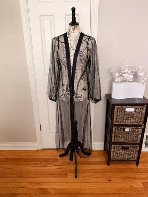 NWOT A Peach Tulle sheer kimono robe stud embellish cover cardigan duster beaded thumbnail 3