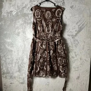 Vintage Y2K Brown Textured Tulle Babydoll V Neck Sleeveless Dress‎ Boho Indie LG thumbnail 3