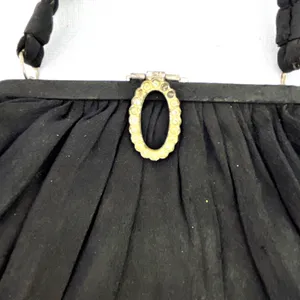 VTG CFR Black Clutch Crepe fabric Bling Snap Closure Made in England Pocket 5x7 thumbnail 2