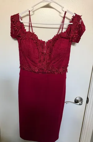 Elegant Red Lace Bodice Sheath Dress thumbnail 1