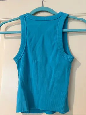 Aerie Teal Blue Cropped Ribbed Tank Top Size S thumbnail 3