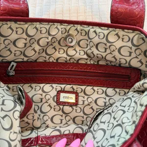 GUESS Y2K Burgundy Monogram Hand Bag Signature Silver Triangle Rhinestone Logo thumbnail 12