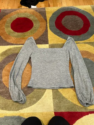 NWOT Lovers and Friends Blakely Sweater Balloon Sleeve Ribbed Top Grey Size S thumbnail 6