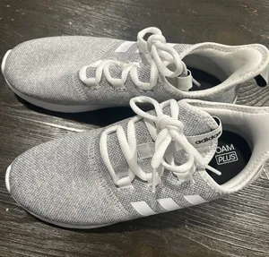 adidas White and Light Gray Knit Runner Sneakers thumbnail 1