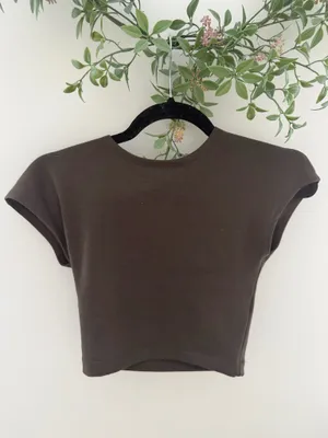 Zara Charcoal Grey Washed Cap Sleeve Crop Top thumbnail 2