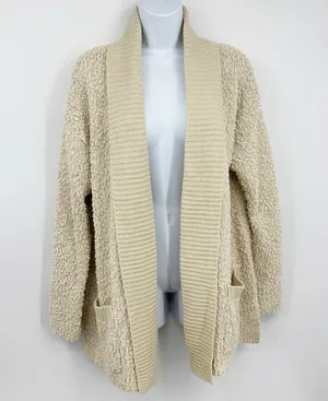 Vintage Style Cream Sweater Cardigan Size Large Boho Fall Cozy Soft Baggy thumbnail 1