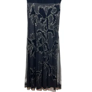 VTG Y2K Adrianna Papell Black Beaded Dress Velvet Burnout Mesh Formal Dress 12 thumbnail 4