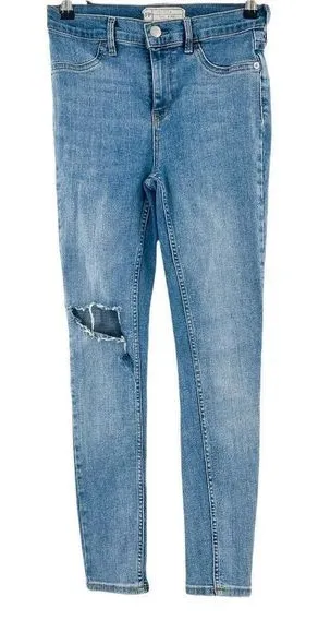 Free People Distressed Light Wash High Rise Stretch Skinny Jeans 26 S Short thumbnail 1