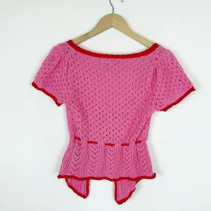 Urban Outfitters Gabriella Fly-Away Knit Babydoll Top Red Pink thumbnail 3