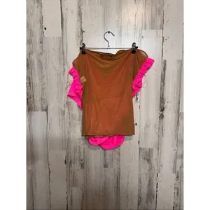 AKIRA Pink & Brown Sheer Mesh Wrap Top 3X Off Shoulder V-Neck Stretch NWT thumbnail 4