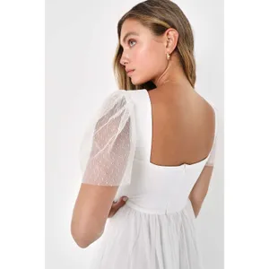 NWT Lulus Dreamy Celebration White Tulle Bustier Swiss Dot Midi Dress Bride XS thumbnail 3