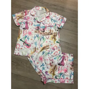 NIB Western Desert Pajama Set Short Sleeve Button Down Shorts Pastel Small thumbnail 10