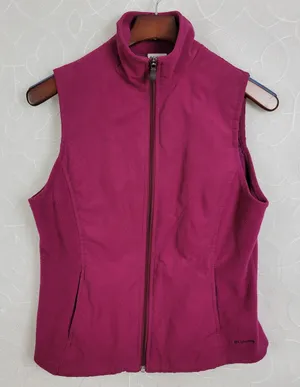 Columbia Womens Jacket Vest Sz S Pink Mock Neck Full Zip Fleece Paneled Lined thumbnail 1