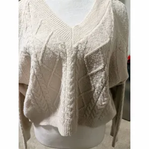 SHEIN Sweater Womens Size S Ivory Cable-Knit V-Neck Cropped Pullover thumbnail 4