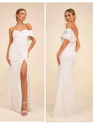 Lulus Beaumont White Asymmetrical Mermaid Maxi Dress Size Medium Bridal Formal thumbnail 2