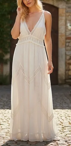 Chelsea & Violet‎ White Lace Crochet V-Neck Maxi Dress Women Small Boho Summer thumbnail 1