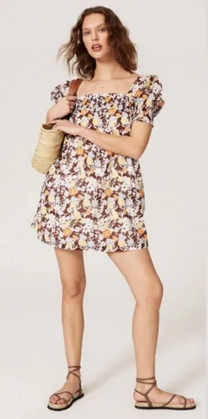 Tory Burch Floral Printed‎ Smocked Mini Dress Medium Spring Summer Vacation thumbnail 1
