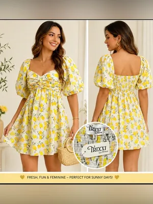 TRIXXI Los Angeles Lemon Print Puff Sleeve Mini Dress Size M NWT thumbnail 2