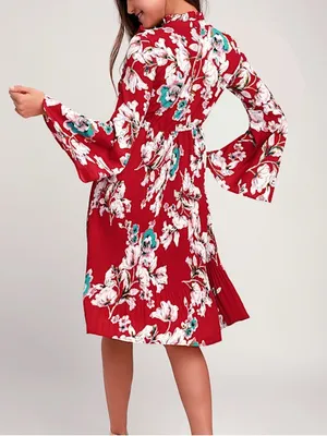 Lulus Garden Glory Wine Red Floral Print Pleated Midi Dress Size Small thumbnail 4