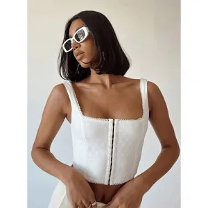 White Fox White Hook Eye Closure Corset Style Crop Top XL thumbnail 7