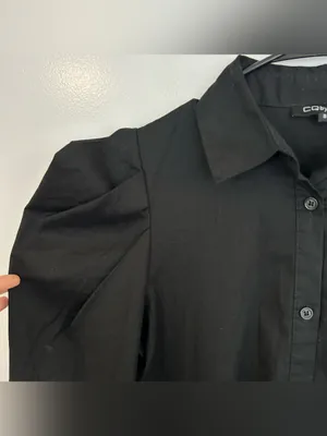 CQbyCQ Black High Low Button Down Avante Garde Puff Shoulder Shirt Dress Small thumbnail 3