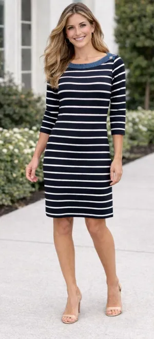 Women's Tommy Hilfiger Long Sleeve Striped Dress‎ S Black White Size XSmall thumbnail 1