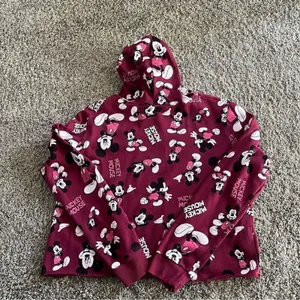 Disney Mickey Mouse Women’s Hoodie Cropped Burgundy Medium M Cotton Blend Casual thumbnail 4
