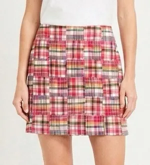 Talbots Patchwork Cotton Madras Plaid Mini Skirt Pink Green Colorful Size 8 thumbnail 1
