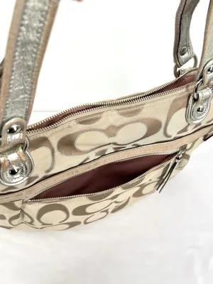 Coach Poppy Metallic Signature C Sateen Glam Y2K Large Hobo Shoulder Tote thumbnail 6