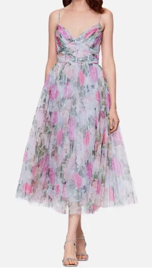 Betsy & Adam Petite Pleated Tulle Midi Dress thumbnail 1