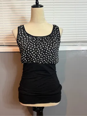 Maurices Black White Polka Dot Ruched Sleeveless Blouse Top Medium thumbnail 4
