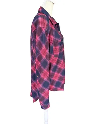Eden & Olivia deep cranberry plaid long sleeve collared button down shirt L thumbnail 3
