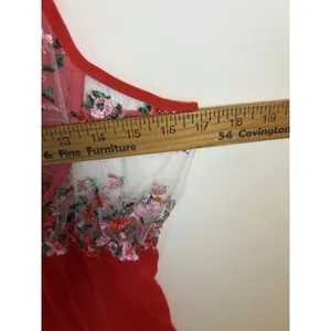 Women’s 3XL Red Floral Embroidered Sheer Mesh Babydoll Lingerie & Matching Thong thumbnail 6