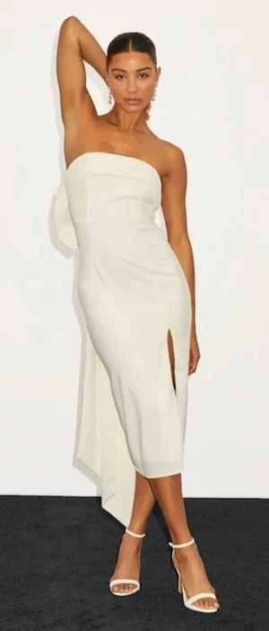 NWT Lulus Fabulous Phenomenon White Strapless Bow Midi Dress Gala Banquet Size M thumbnail 1