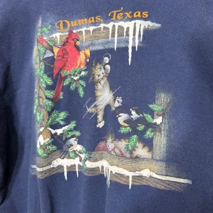 Vintage Hanes Dumas Texas Kitten Cardinal Winter Sweatshirt Navy Blue‎ Large thumbnail 2