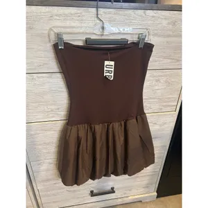 Kimchi Blue Urban Outfitters Strapless Bubble Hem Mini Dress Brown Size M NEW thumbnail 2