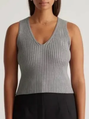 Quince Eco-Knit Ribbed Sweater Tank Heather Gray Large thumbnail 1