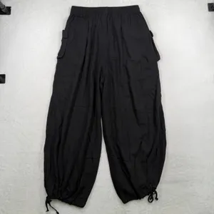 Tarse M Cargo Baggy Pants Parachute Black Linen Blend Wide Leg Boho Gorpcore New thumbnail 9