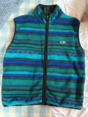 CB Sports Striped Teal & Blue Fleece Vest- Reversible thumbnail 1
