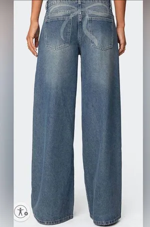 NWT PAC SUN Online Exclusive Edikted Vyxex Vintage Wash Low-Rise Bowtie Jeans, L thumbnail 4