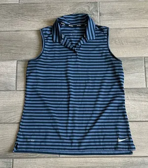 Nike Women’s Navy and Light Blue Striped Sleeveless Polo Tank thumbnail 1