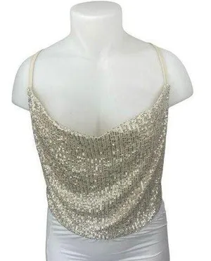 Forever 21 Silver Sequin Sleeveless Cowl Neck Cami Camisole Crop Tank Top Sz 1X thumbnail 1