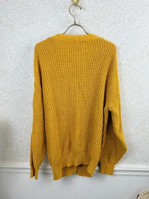 Qualfort Mustard Yellow 100% Cotton Button-Down Cardigan Sweater - Size - Large thumbnail 3