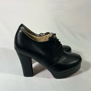 Platform Lace Up 4” Heels Women‎ Black W/Red Soles Eu 37 6.5-7 New thumbnail 3