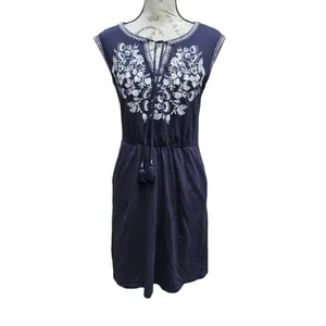 Boden Catriona Navy Blue Embroidered Floral Jersey Dress Sleeveless‎ Tassel 4R thumbnail 2