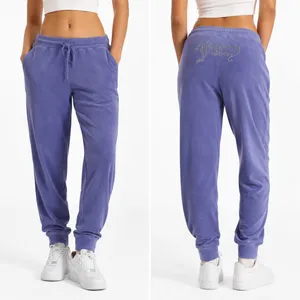 Juicy Couture Forever 21 Velour Rhinestone Logo Joggers Purple Y2K Bling Size L thumbnail 2
