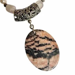 Sterling Silver Rhodonite Pendant Necklace w Freshwater Pearls thumbnail 8