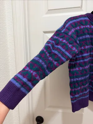 Vintage Top Notch Knits 100% Wool Handcrafted Fair Isle Sweater Purple Teal thumbnail 5