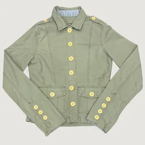 VTG 00s Hollister Co Olive Green Military Utility Jacket Size M Button Up Cotton thumbnail 1