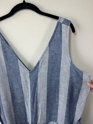 Beach Lunch Lounge Linen Blend Cropped Jumpsuit Blue Stripe Wide Leg Coastal Lg thumbnail 4